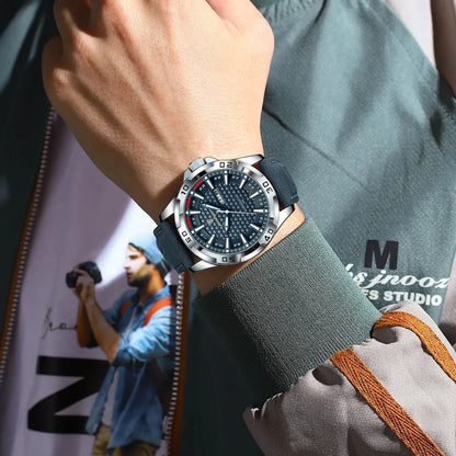 Men’s Leather Quartz Watch With Date & Week Display