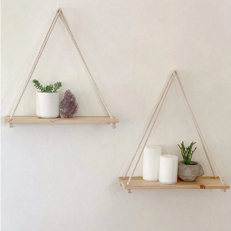 Wooden Hanging Rope Shelf for Wall Plants & Decor