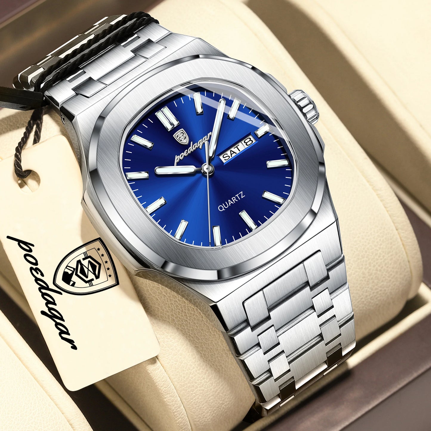Square Stainless Steel Men’s Watch – Luminous & Date