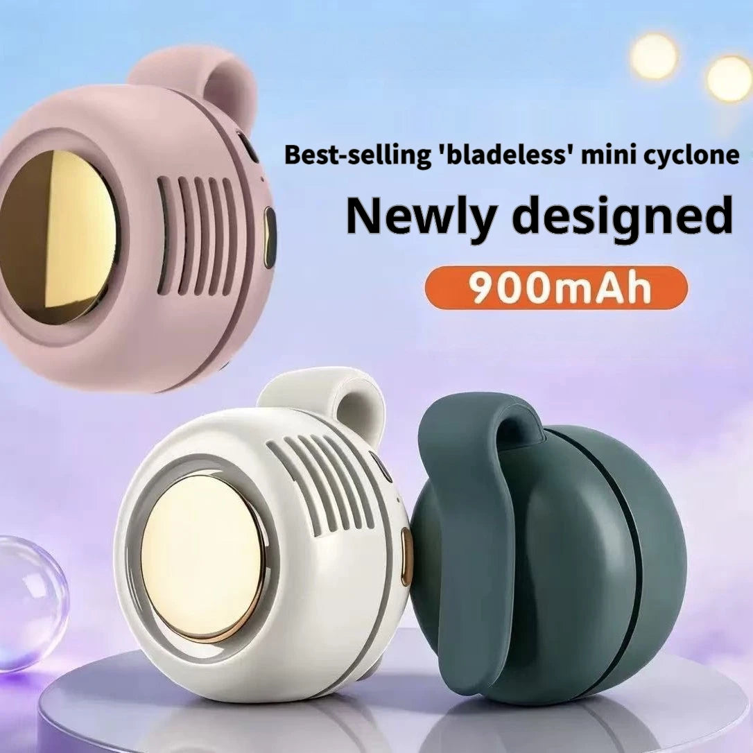 Portable Bladeless Mini Fan – Rechargeable Waist & Desk Use