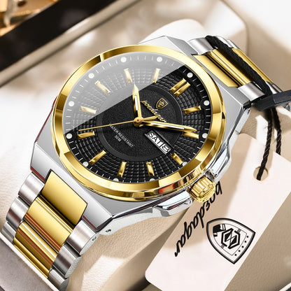 Men's Stainless Steel Quartz Watch – Date & Week Display
