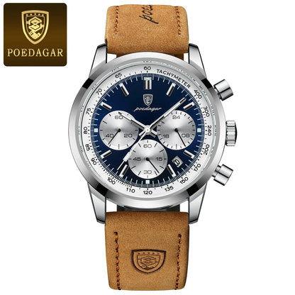 Men’s Leather Chronograph Watch With Luminous Dial