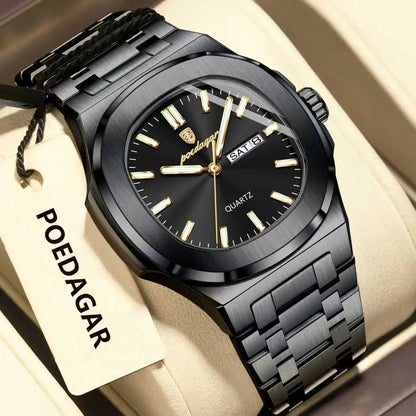 Men's Square Stainless Steel Watch – Waterproof & Luminous
