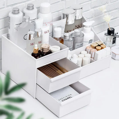White Desktop Makeup Drawer Organizer Box
