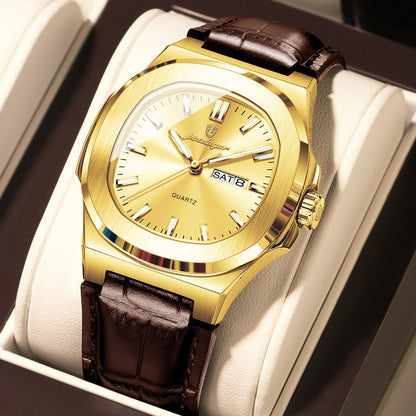 Men’s Square Quartz Watch With Leather Strap