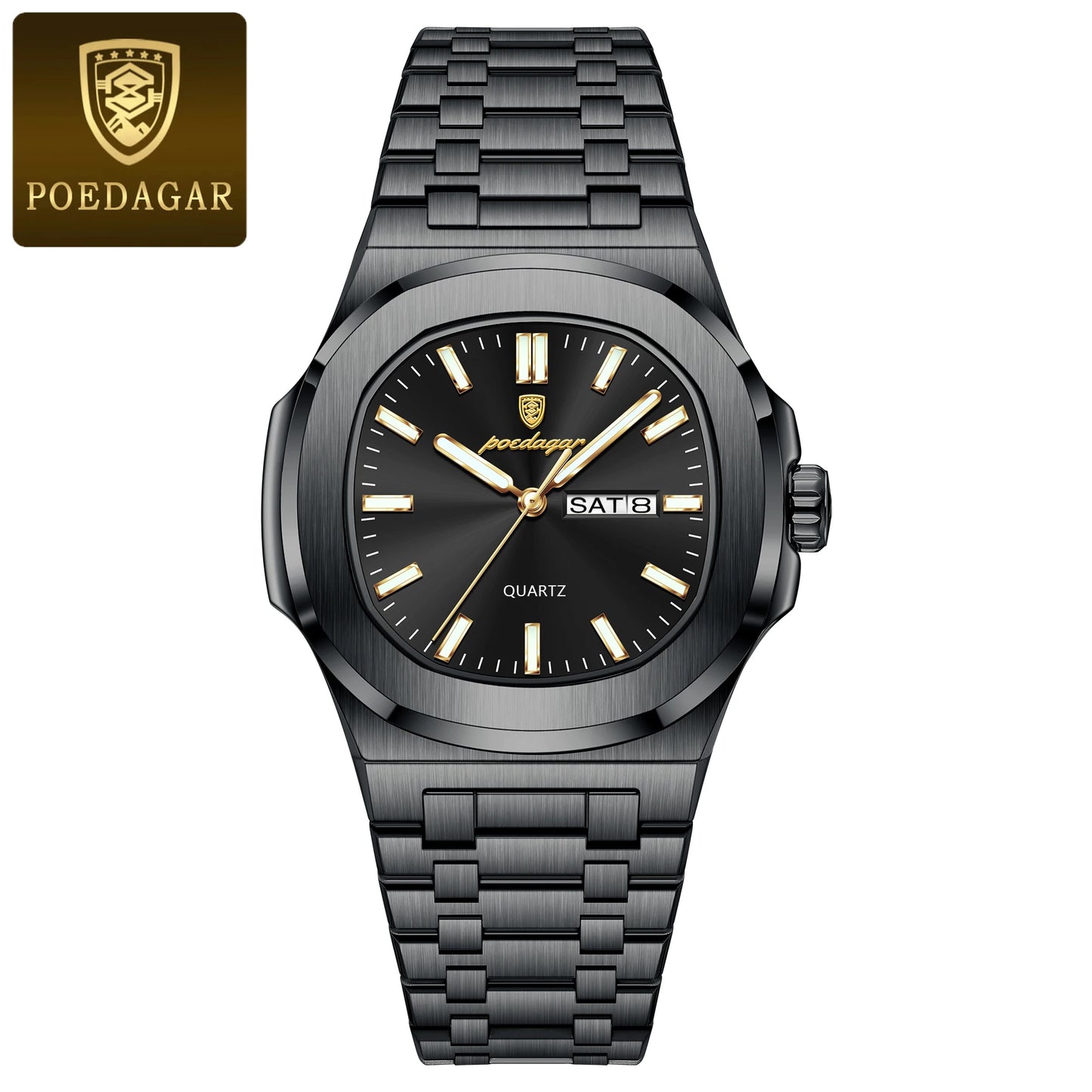Men's Square Stainless Steel Watch – Waterproof & Luminous