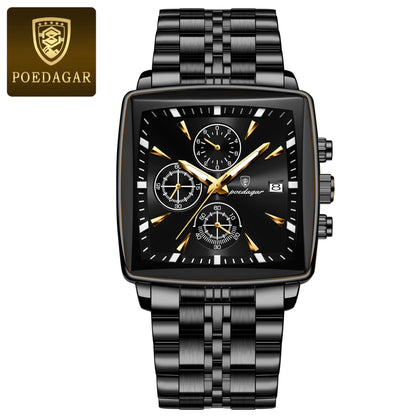 Men’s Square Chronograph Watch Luminous Waterproof Steel
