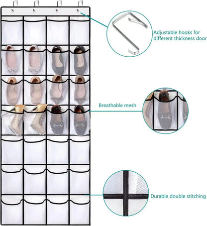 Over The Door Shoe Organizer With Large Mesh Pockets