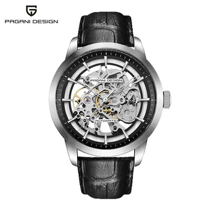 Men’s Skeleton Automatic Watch With Leather Strap
