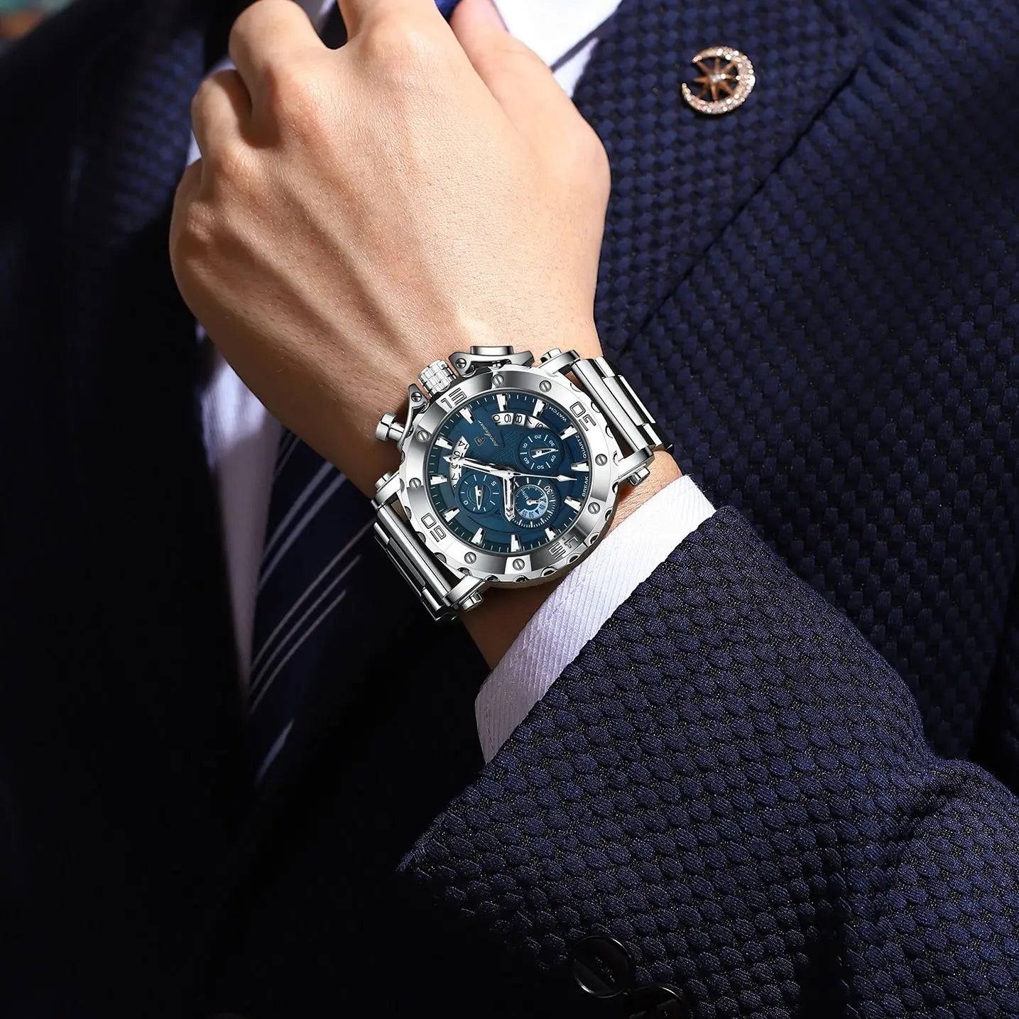 Men's Stainless Steel Chronograph Watch – Luminous & 3ATM
