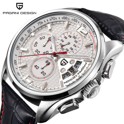 Men’s Quartz Chronograph Watch With Leather Strap