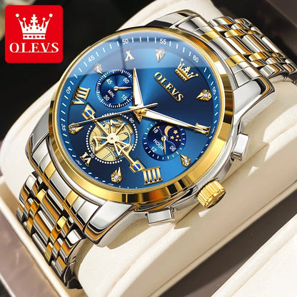Men's Moon Phase Chronograph Watch Quartz Waterproof