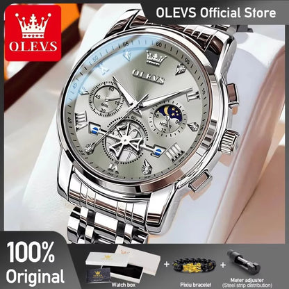 Men's Moon Phase Chronograph Watch Quartz Waterproof
