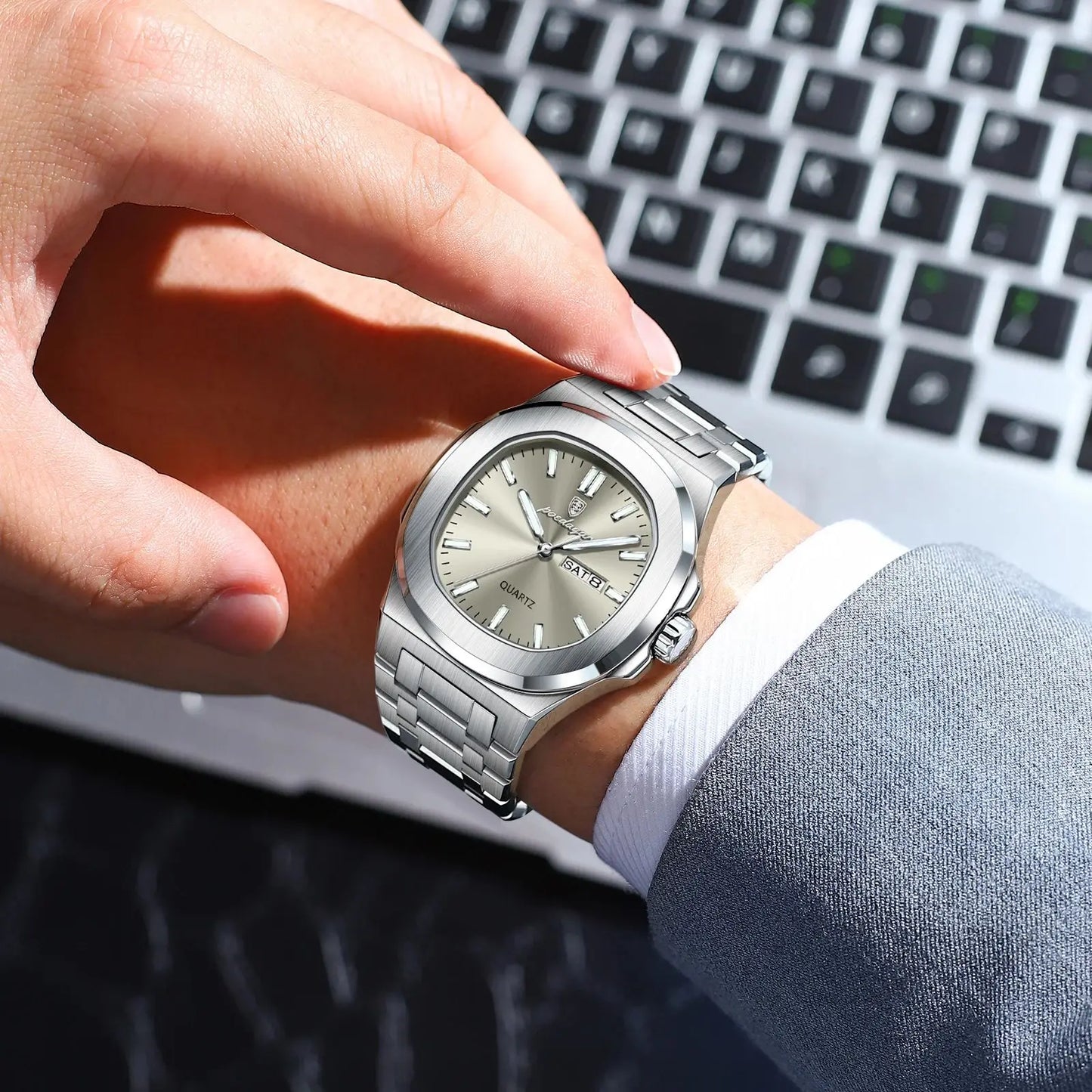 Men's Square Stainless Steel Watch – Luminous, Waterproof