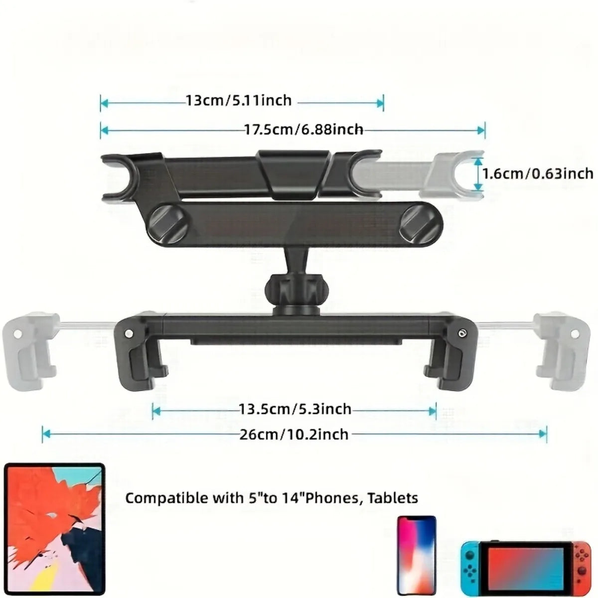 Car Headrest Tablet Mount Holder For 4.7–12.9 Inch Devices