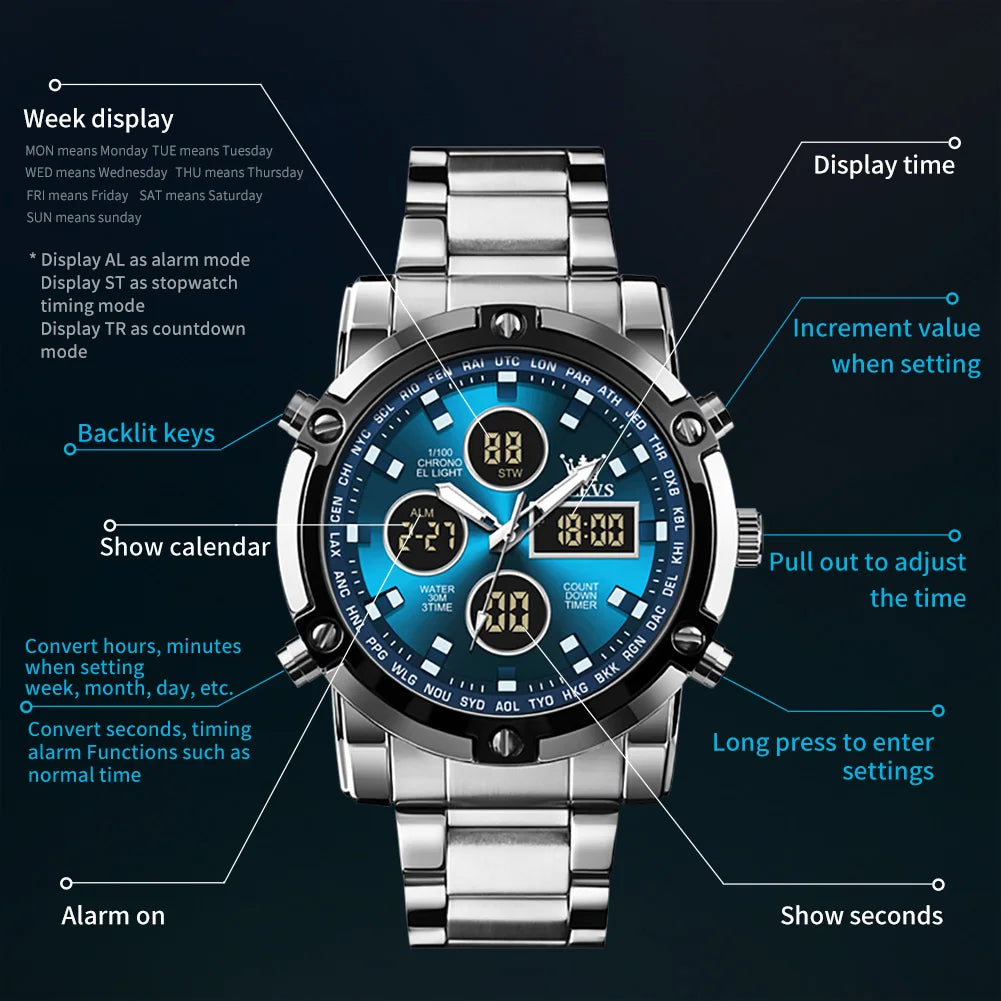 Men's Analog-Digital Watch Waterproof With Alarm