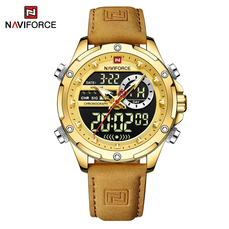Men’s Analog Digital Chronograph Watch Leather Strap