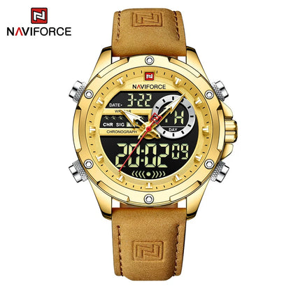 Men’s Analog Digital Chronograph Watch Leather Strap