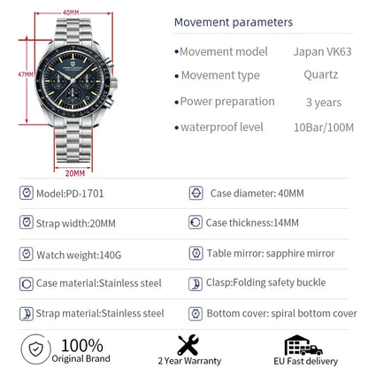Men’s Stainless Steel Moonphase Chronograph Watch