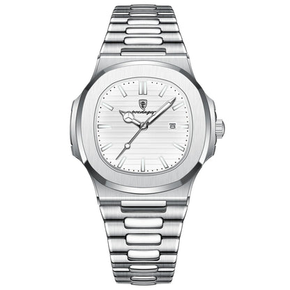 Men’s Square Stainless Steel Watch – Waterproof & Luminous