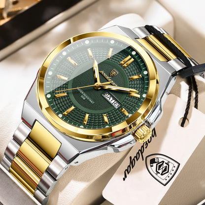 Men's Stainless Steel Quartz Watch – Date & Week Display