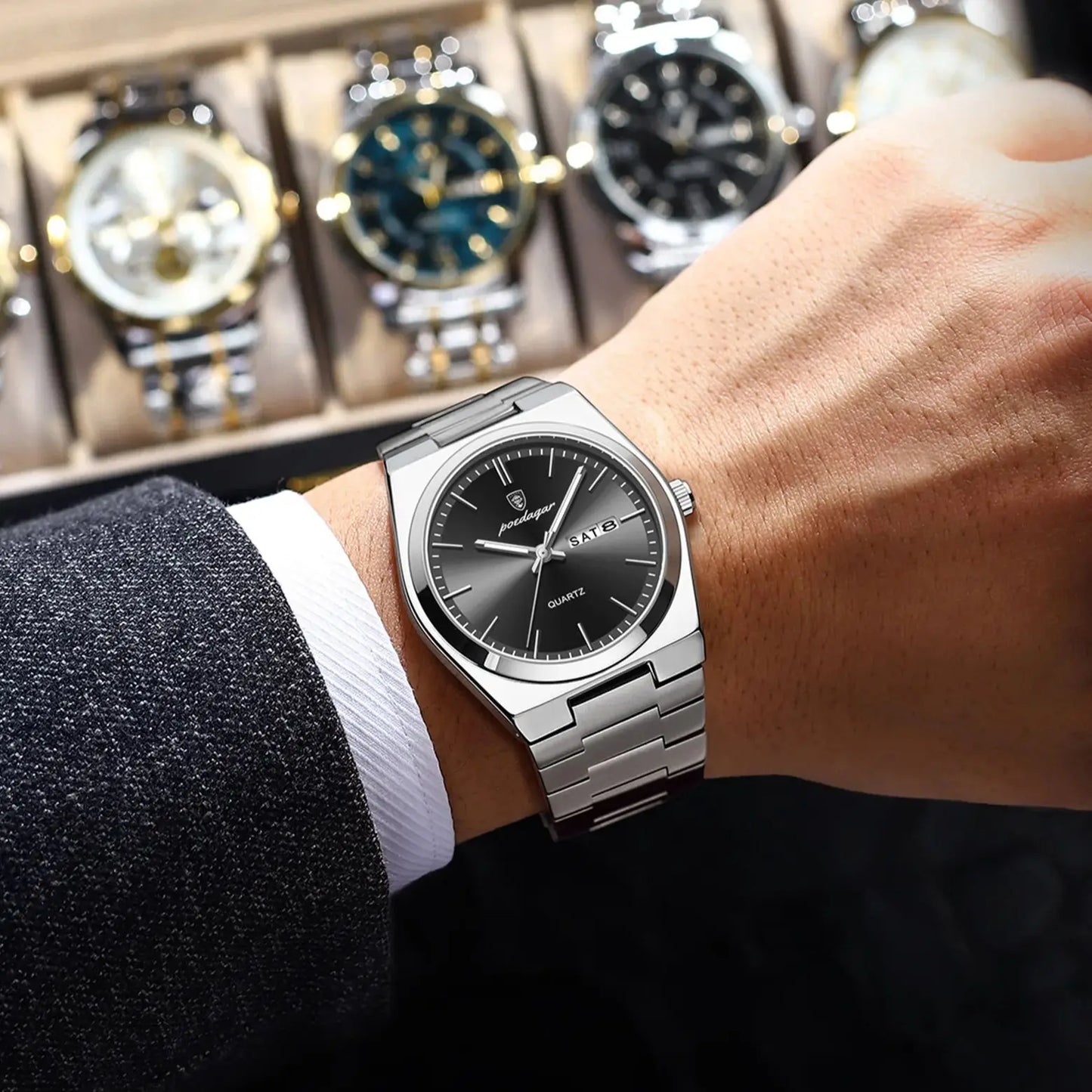 Men's Stainless Steel Quartz Watch With Date & Week