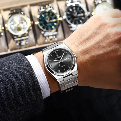Men's Stainless Steel Quartz Watch With Date & Week