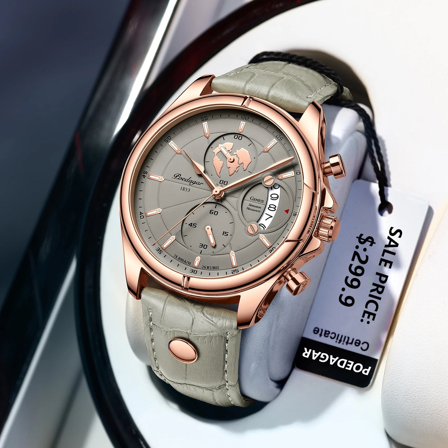 Men's Chronograph Leather Watch With Date Display