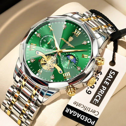 Men's Stainless Steel Chronograph Watch With Luminous Dial