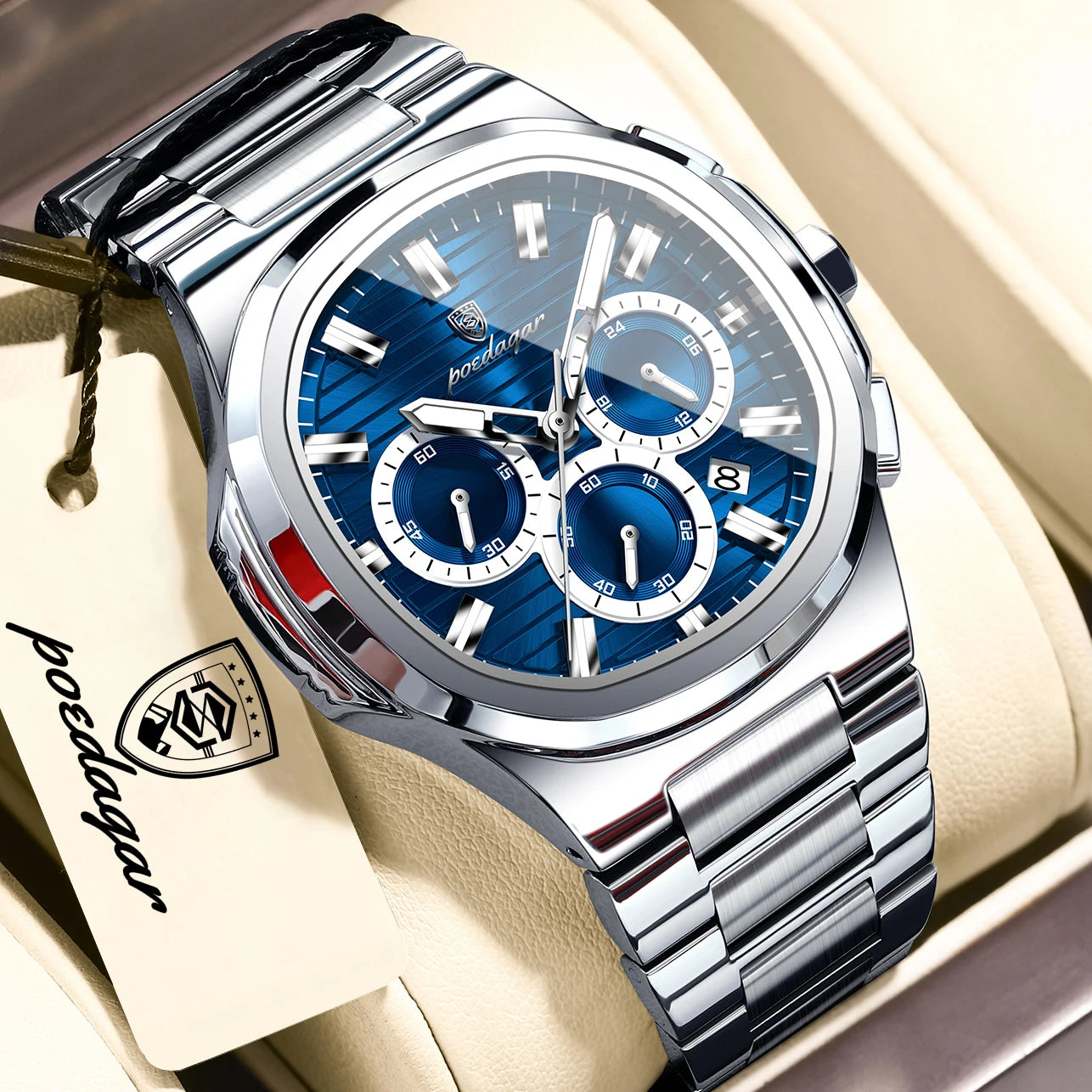 Men's Square Chronograph Watch Stainless Steel Quartz