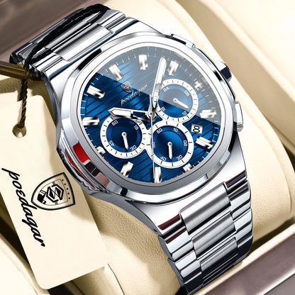 Men's Square Chronograph Watch Stainless Steel Quartz