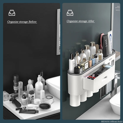 Magnetic Wall Toothbrush Holder With Toothpaste Dispenser
