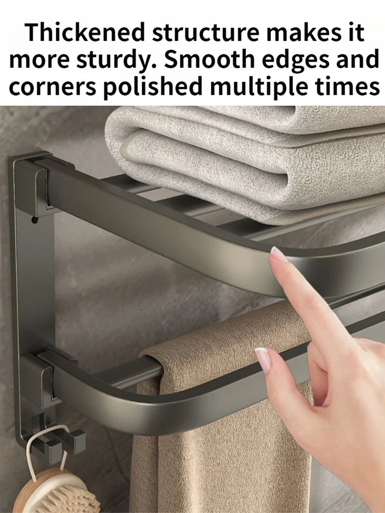 Aluminum Wall-Mounted Towel Rack With Storage Shelf