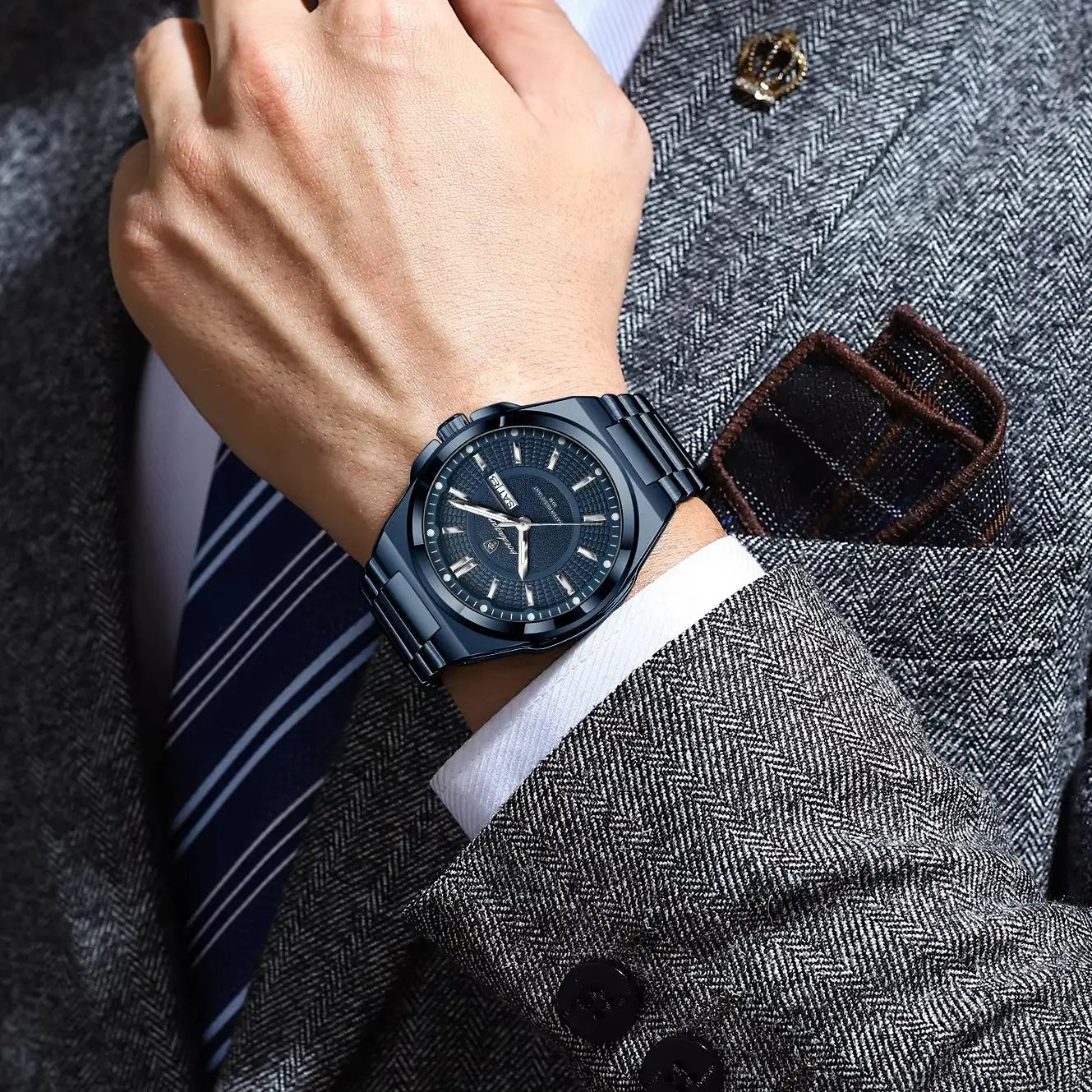 Men's Stainless Steel Quartz Watch – Date & Week Display