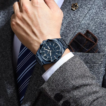 Men's Stainless Steel Quartz Watch – Date & Week Display