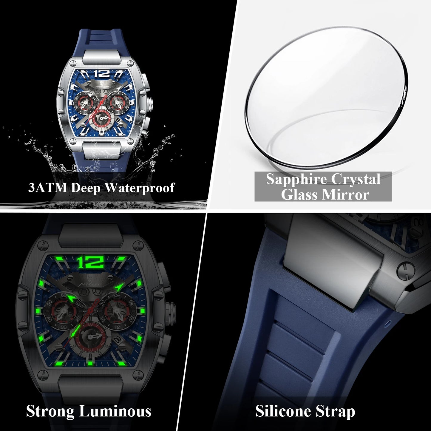 Men's Chronograph Quartz Watch With Silicone Strap