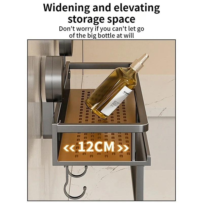 No-Drill Suction Bathroom Rack – Aluminum Wall Shelf