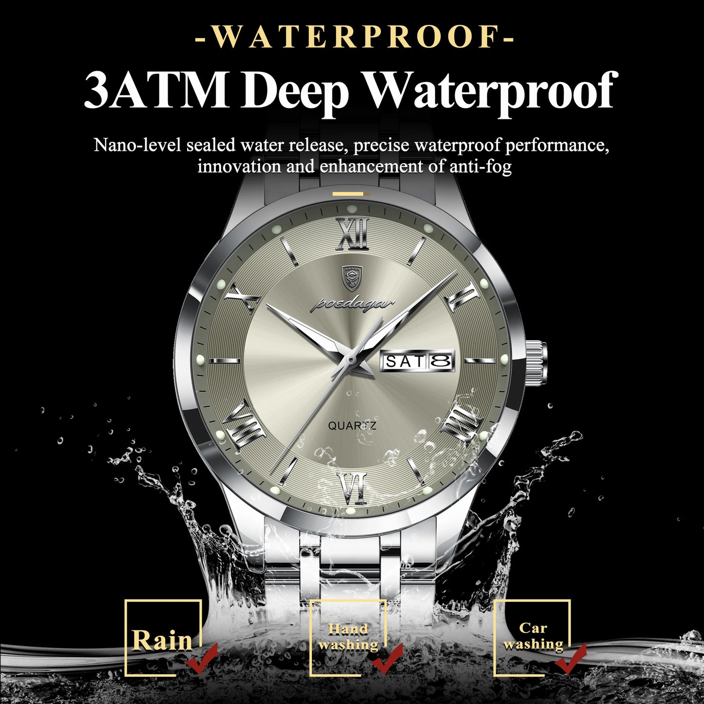 Men’s Stainless Steel Quartz Watch With Date Display