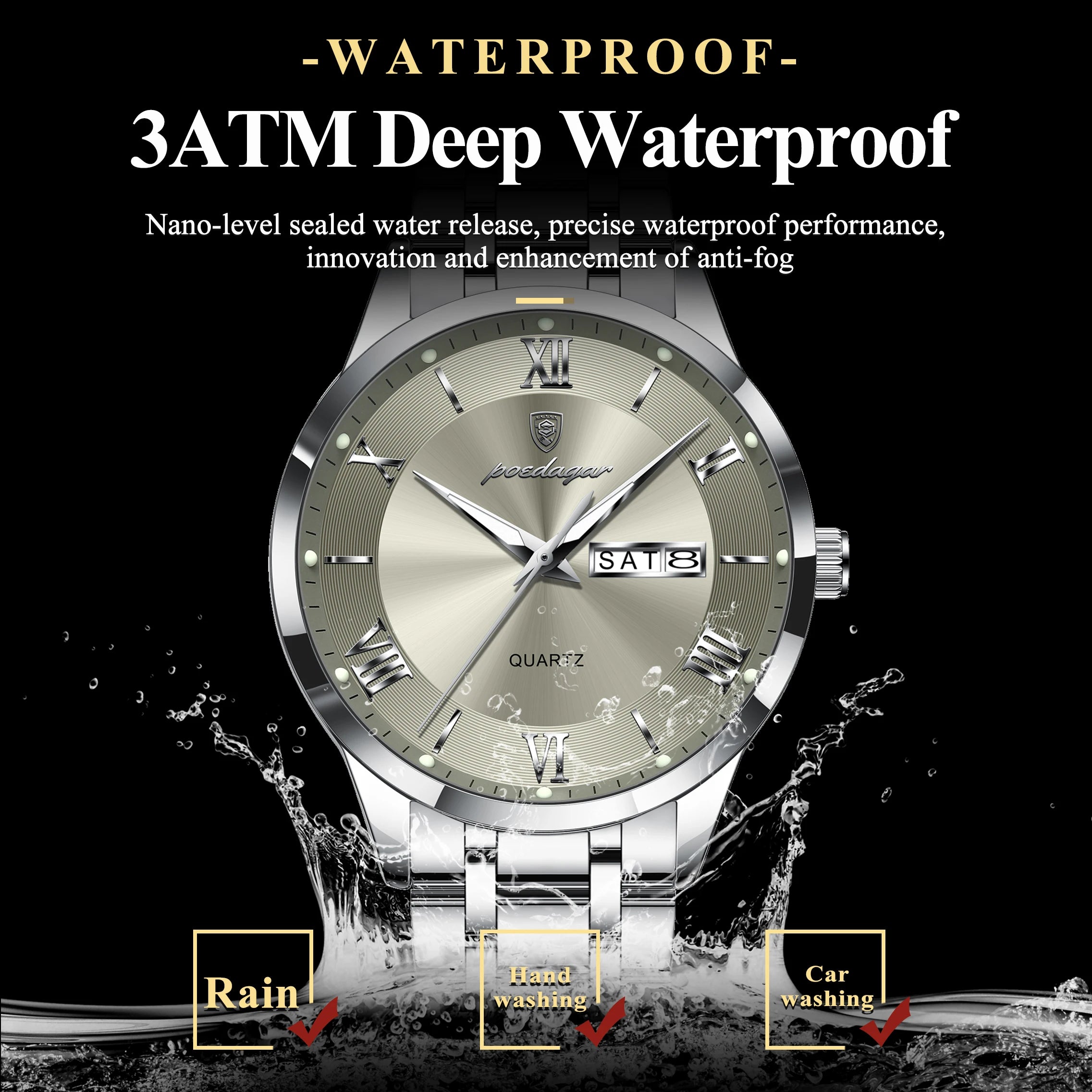 Men’s Stainless Steel Quartz Watch With Date Display