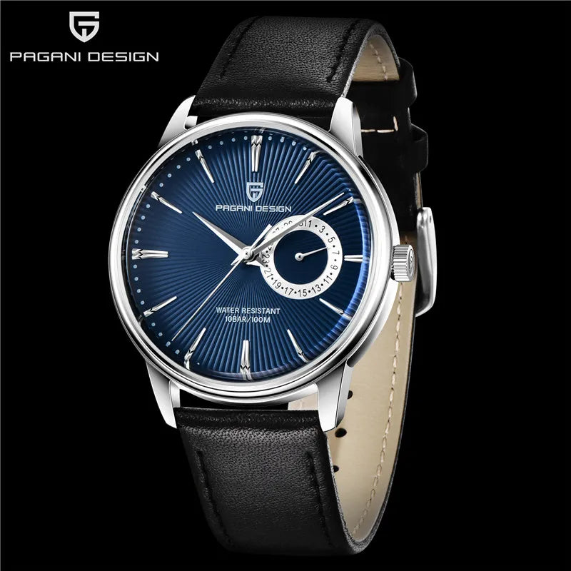 Men's Stainless Steel Quartz Watch With Leather Band