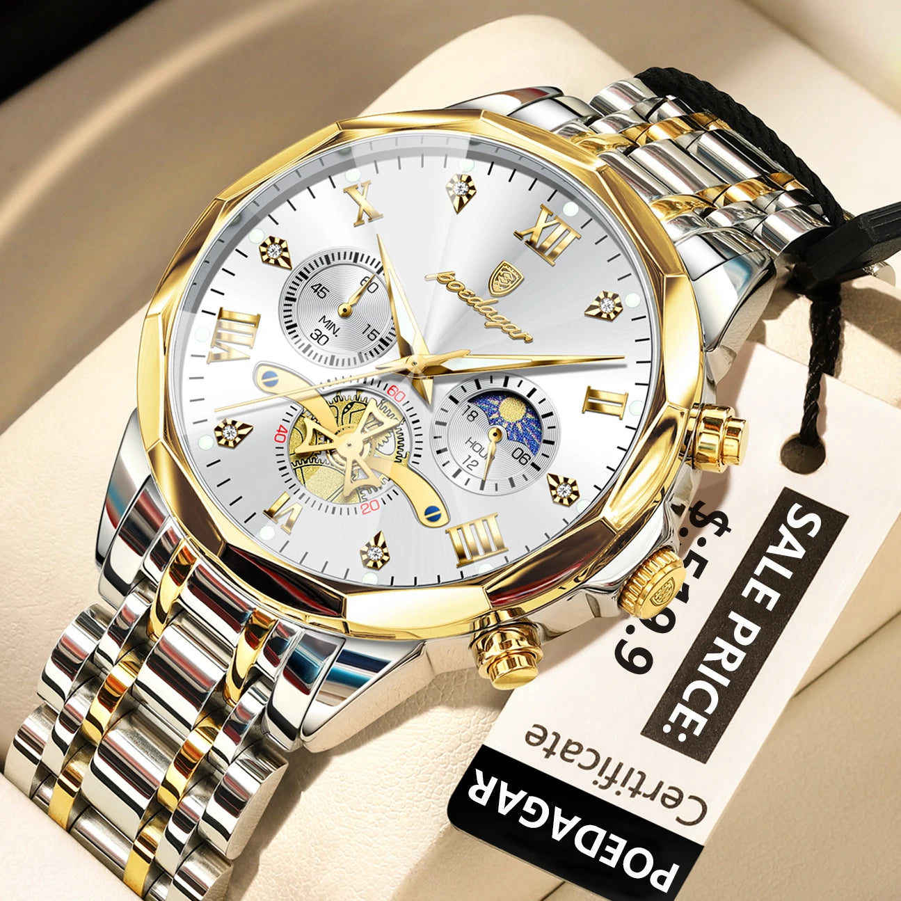 Men's Stainless Steel Chronograph Watch With Luminous Dial