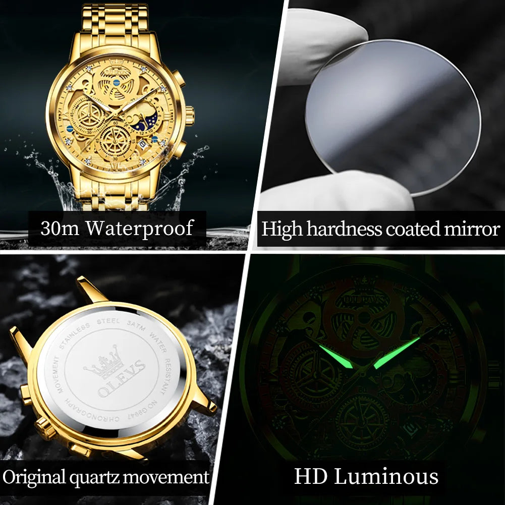 Men's Skeleton Quartz Watch – Waterproof, Luminous Dial