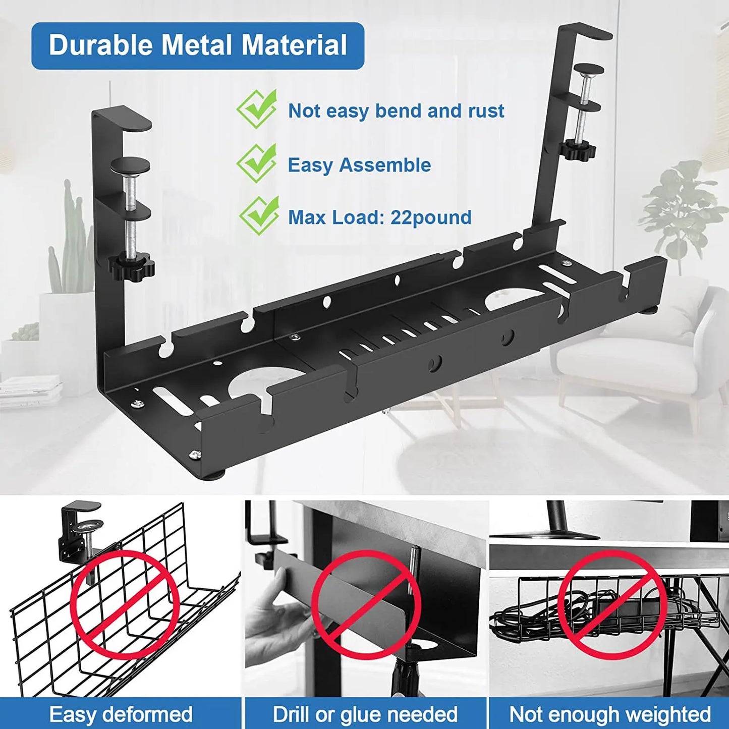 Metal Under Desk Cable Management Tray Storage Rack