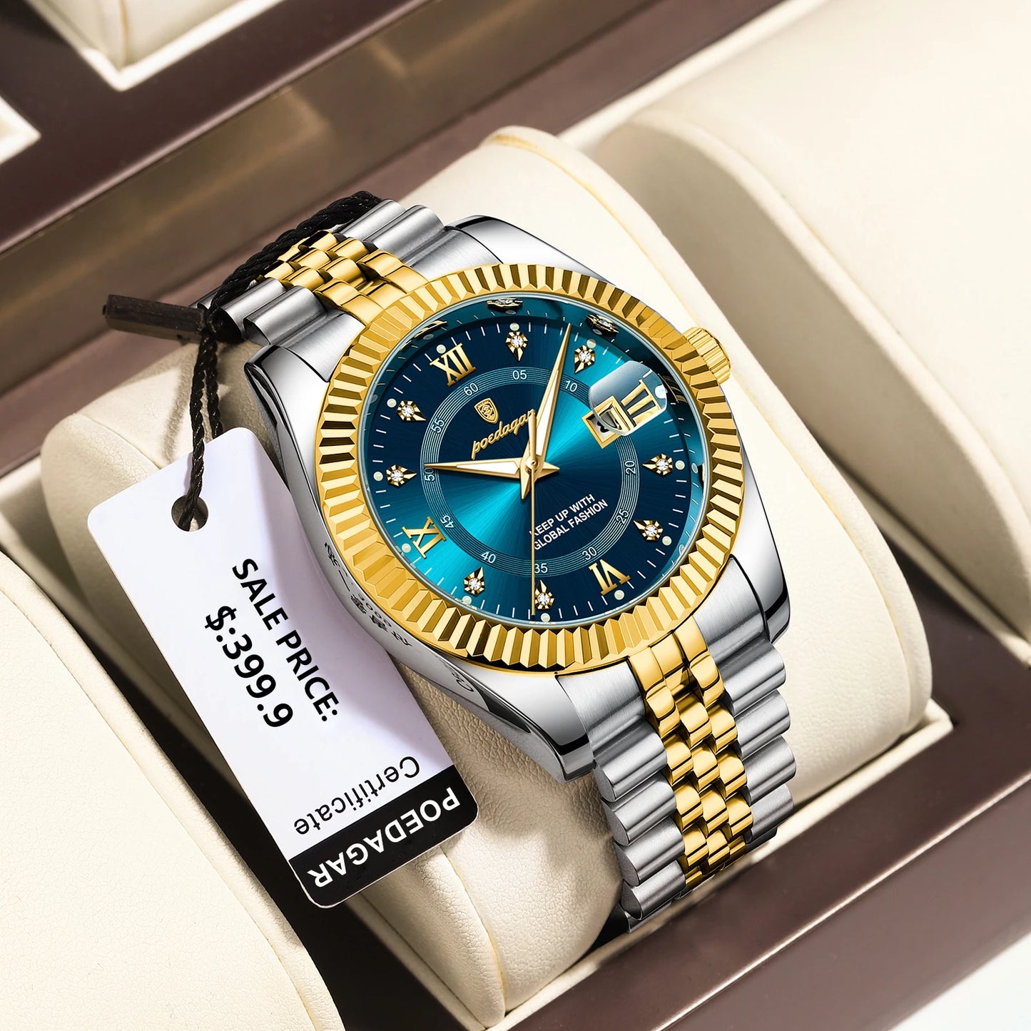Men's Stainless Steel Quartz Watch – Luminous, 3Bar