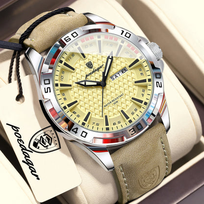 Men’s Leather Quartz Watch – Waterproof & Luminous