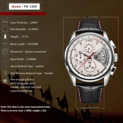 Men’s Quartz Chronograph Watch With Leather Strap