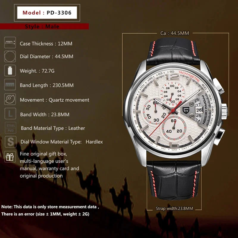 Men's Chronograph Sport Watch With Leather Strap