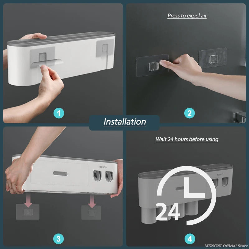 Magnetic Wall Toothbrush Holder With Toothpaste Dispenser