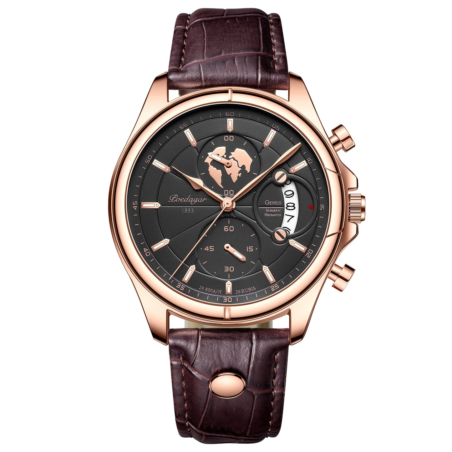 Men's Chronograph Leather Watch With Date Display