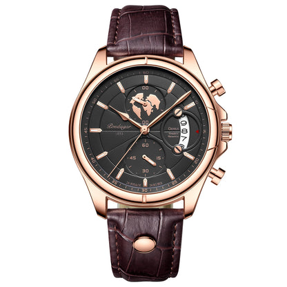 Men's Chronograph Leather Watch With Date Display